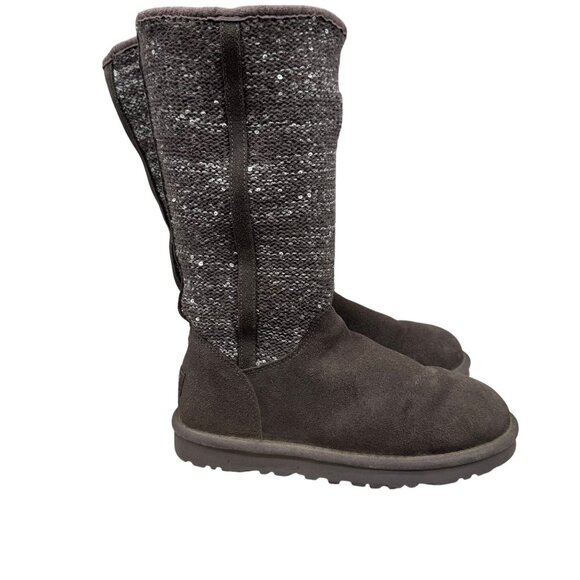 UGG Australia Camaya Gray Suede Knit Sequin Tall Boots Women's Size 7-1006711 - Picture 1 of 10